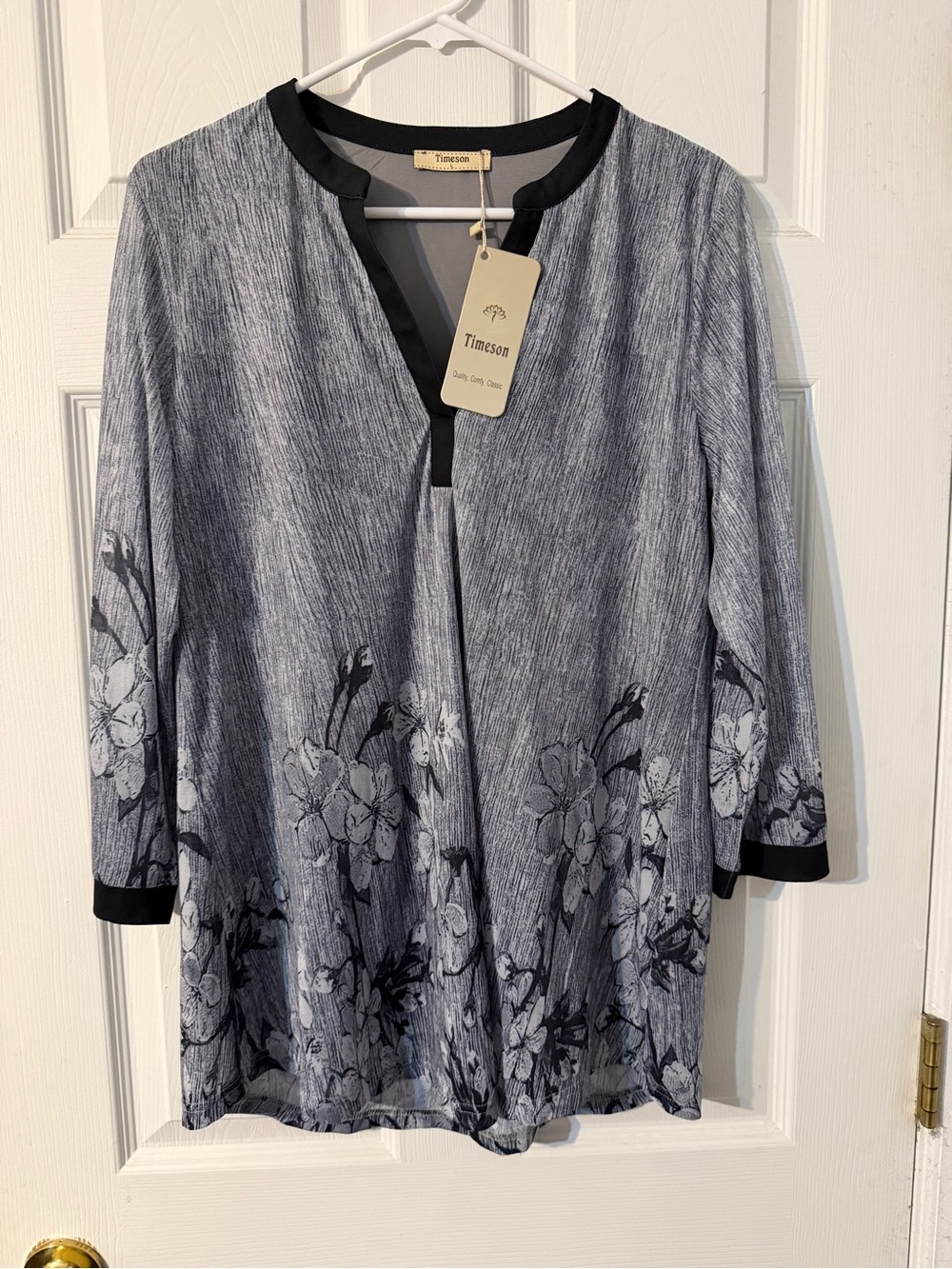 NWT Timeson Women's Long Sleeve Stretch Knit Lined Top Floral Print size Large